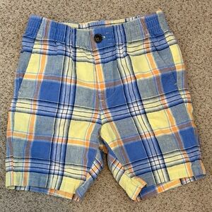 Janie & Jack Linen Plaid Pull Up Shorts, 6